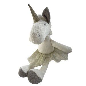 Olly Olly White Knit Ballerina Unicorn 12" Gold Tutu Closed Eyes Yarn Mane